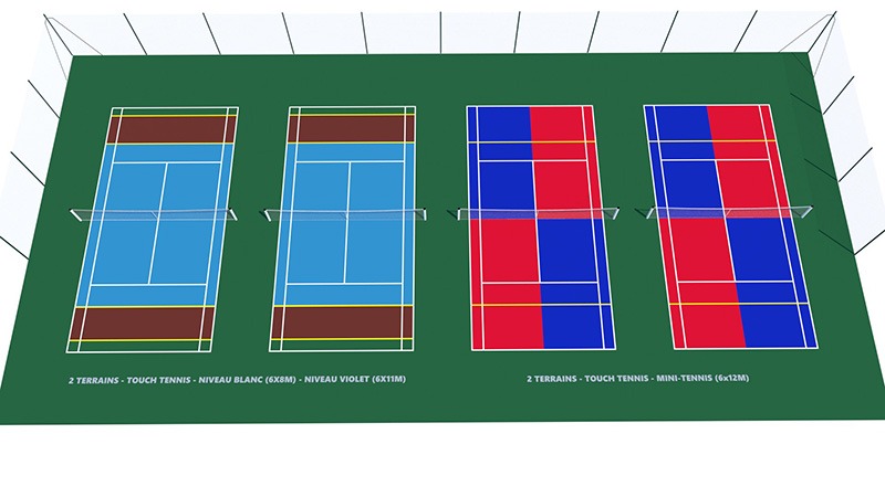 Image 3D représentant 4 terrains de mini-tennis